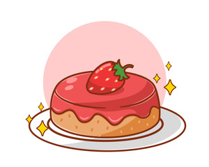 Cute strawberry cake cartoon illustration