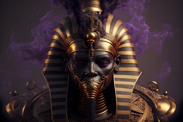 Golden and blue pharaon front view, Generative AI illustrations
