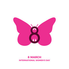 Number 8 and Butterfly Symbol. Isolated Vector Illustration.