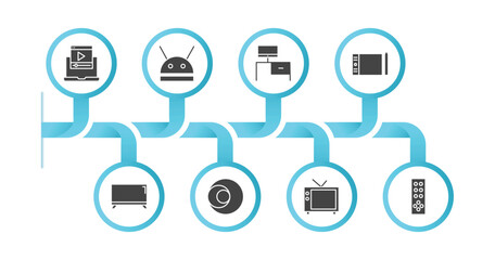 editable filled icons with infographic template. infographic for computer concept. included computer video, robotic, workstation, tablet tool, tv screen, circular de, televisions, tv remote icons.