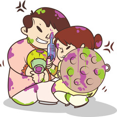 Holi Celebration, Indian festival. Young couple (Friends) Playing Holi celebration poster, banner, wallpaper. vector illustration design.