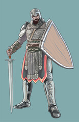 Drawing amor kingdom of normandy, strong, shield, art.illustration, vector