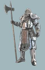 Drawing amor kingdom of swiss, long axe, harness, art.illustration, vector