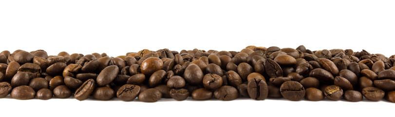 Panorama of a row of coffee beans