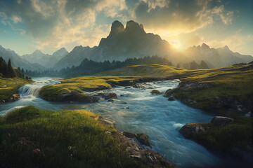 Fototapeta premium Fantasy landscape illustration