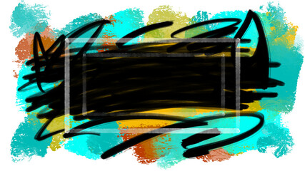 abstract colorful brushstrokes painting background title cover frame black strokes - PNG image with transparent background