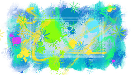 Obraz na płótnie Canvas abstract colorful brushstrokes painting background title cover frame vivid greens - PNG image with transparent background
