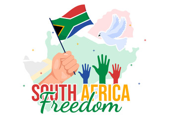 Fototapeta na wymiar Happy South Africa Freedom Day on 27 April Illustration with Wave Flag for Web Banner or Landing Page in Hand Drawn Background Templates
