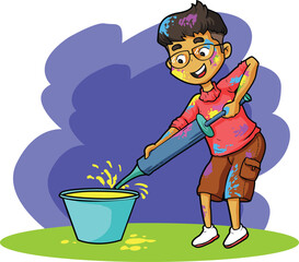 Holi Celebration, Indian festival. Young couple (Friends) Playing Holi celebration poster, banner, wallpaper. vector illustration design.