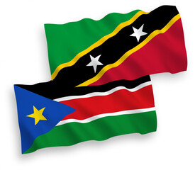 Flags of Federation of Saint Christopher and Nevis and Republic of South Sudan on a white background