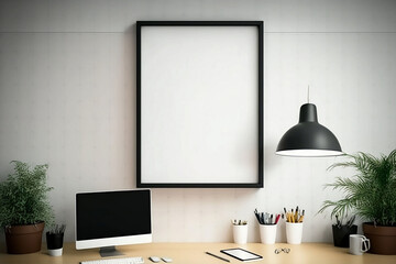 Minimalist Modern Workspace with AI-Generated Mockup Poster Frame