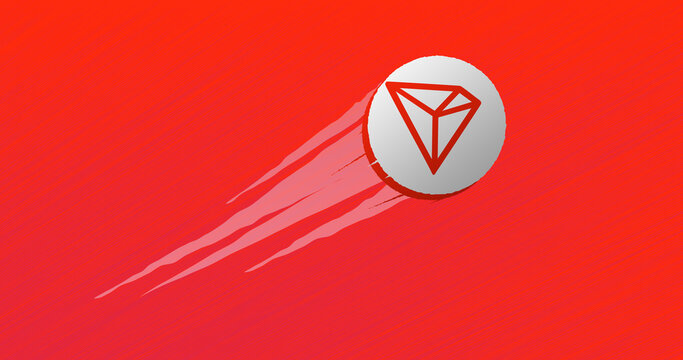 February 13 2023 Illustration of the crypto asset token TRX coin take off, unstick, skyrocketing in a bull run. Rise of TRON 