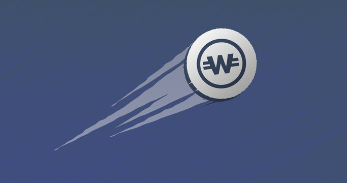 February 13 2023 Illustration of the crypto asset token XWC coin take off, unstick, skyrocketing in a bull run. Rise of WhiteCoin 