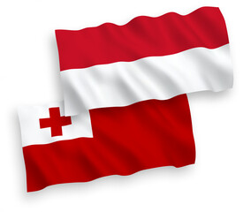 Flags of Indonesia and Kingdom of Tonga on a white background