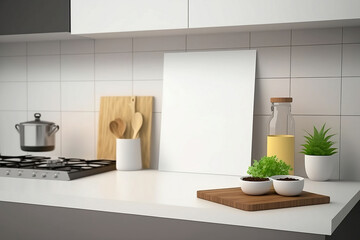 Fototapeta na wymiar Minimalist Modern Kitchen with AI-Generated Mockup Poster Frame