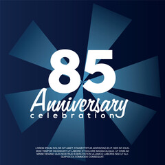 Vector 85th year anniversary vector template design illustration white text elegant blue shiny background.