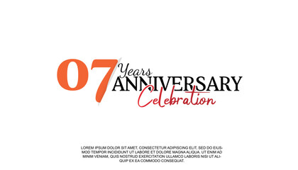 Vector 07 years anniversary logotype number with red and black color for celebration event isolated.