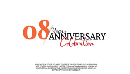 Fototapeta na wymiar Vector 08 years anniversary logotype number with red and black color for celebration event isolated.