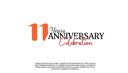 Vector 11 years anniversary logotype number with red and black color for celebration event isolated.