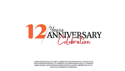 Vector 12 years anniversary logotype number with red and black color for celebration event isolated.