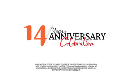 Vector 14 years anniversary logotype number with red and black color for celebration event isolated.