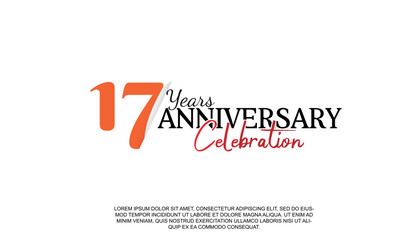 Vector 17 years anniversary logotype number with red and black color for celebration event isolated.
