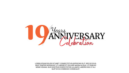 Vector 19 years anniversary logotype number with red and black color for celebration event isolated.