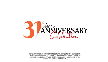 Vector 31 years anniversary logotype number with red and black color for celebration event isolated.