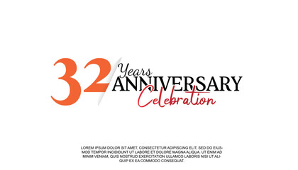 Vector 32 years anniversary logotype number with red and black color for celebration event isolated.