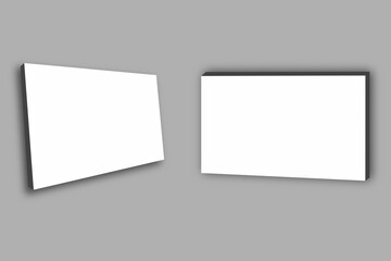 Layout with a clear poster on a grey wall. Blank empty white Picture mockup front and side view with shadows. 3d rendering.