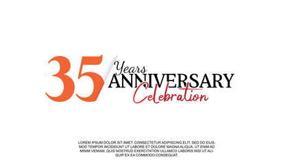 Vector 35 years anniversary logotype number with red and black color for celebration event isolated.