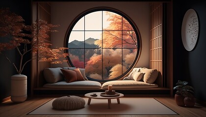minimal living room interior autumn season background.Generative AI