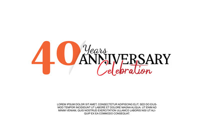 Vector 40 years anniversary logotype number with red and black color for celebration event isolated.