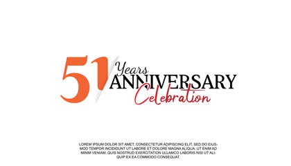 Vector 51 years anniversary logotype number with red and black color for celebration event isolated.