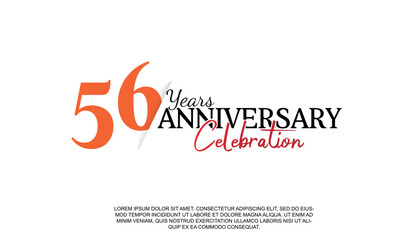Vector 56 years anniversary logotype number with red and black color for celebration event isolated.