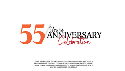 Vector 55 years anniversary logotype number with red and black color for celebration event isolated.