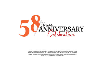 Vector 58 years anniversary logotype number with red and black color for celebration event isolated.