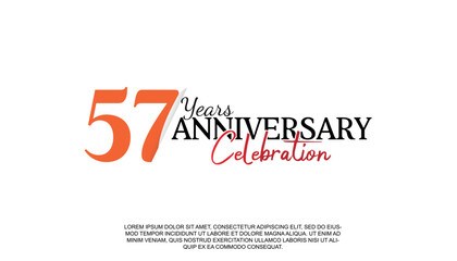 Vector 57 years anniversary logotype number with red and black color for celebration event isolated.