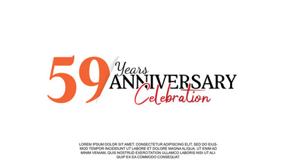 Vector 59 years anniversary logotype number with red and black color for celebration event isolated.