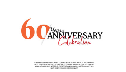 Fototapeta na wymiar Vector 60 years anniversary logotype number with red and black color for celebration event isolated.