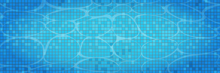 Swimming pool caustics ripple background. Blue swimming pool for backdrop, banner, wallpaper, surface pattern, cover and banner. Swimming pool bottom background. Summer concept, vector illustration