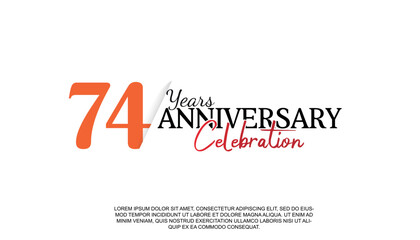 Vector 74 years anniversary logotype number with red and black color for celebration event isolated.