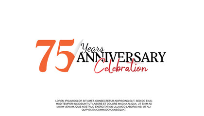 Vector 75 years anniversary logotype number with red and black color for celebration event isolated.