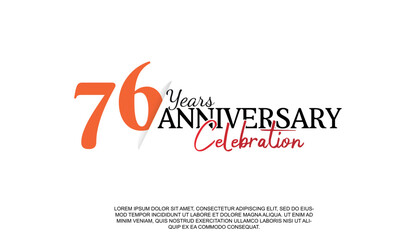 Vector 76 years anniversary logotype number with red and black color for celebration event isolated.