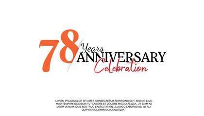Vector 78 years anniversary logotype number with red and black color for celebration event isolated.