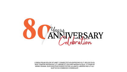 Vector 80 years anniversary logotype number with red and black color for celebration event isolated.