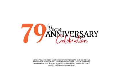 Vector 79 years anniversary logotype number with red and black color for celebration event isolated.