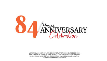 Vector 84 years anniversary logotype number with red and black color for celebration event isolated.