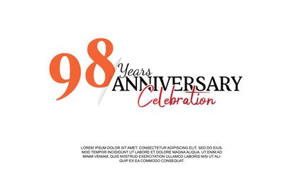 Vector 98 years anniversary logotype number with red and black color for celebration event isolated.