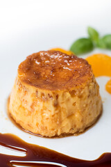 Egg Flan or Pudding made with organic eggs, yolks, milk, sugar and liquid caramel to cover it